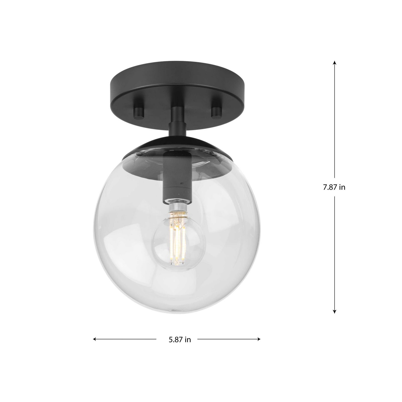 Single Light Glass Flush Mount, Matte Black
