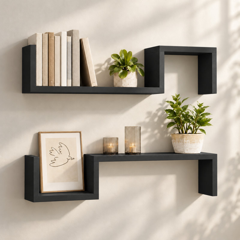 2 Piece Wall Accent Shelf, Black