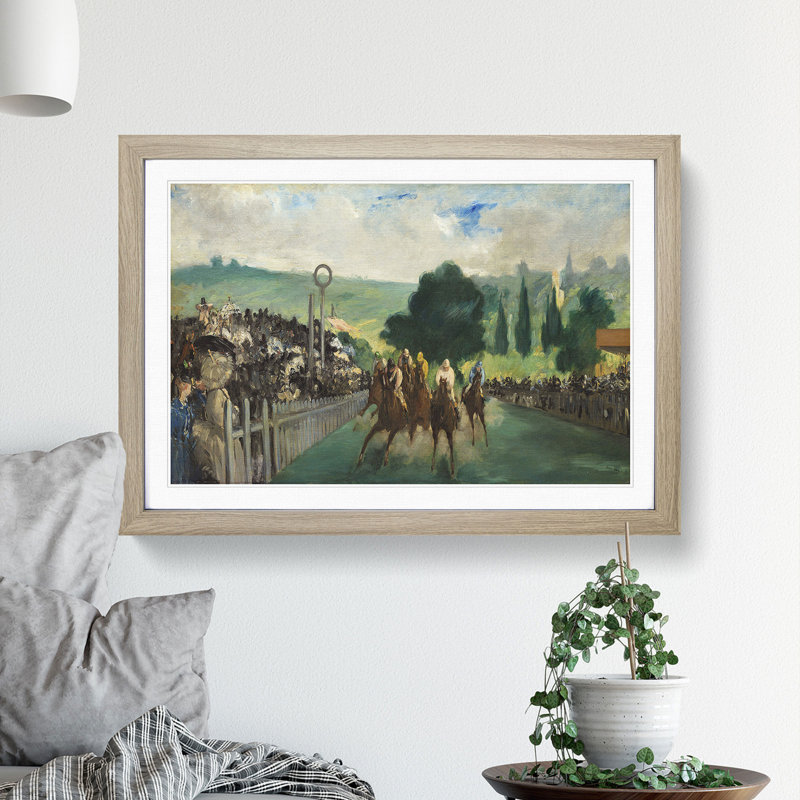 The Races at Longchamp by Edouard Manet - Picture Frame Painting, 48cm H x 65cm W x 2cm D, Oak Framed