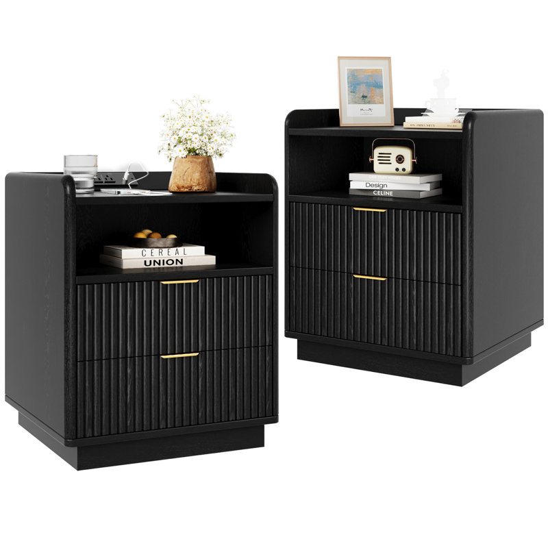 20“Simple Features Nightstand, Set of 2, Black