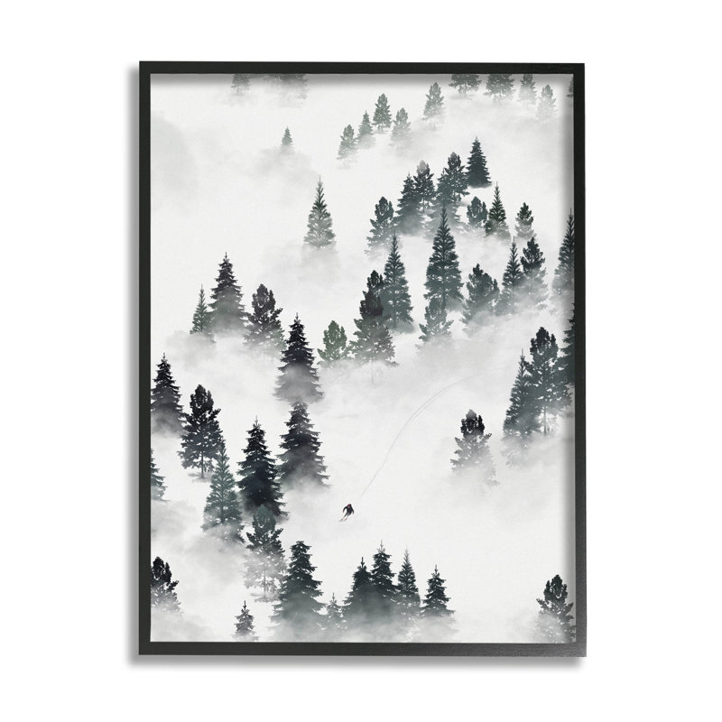 Ski, neige enneigée, estampe numérique par Ziwei Li, H 20 po x l 16 po x P 1,5 po, Giclée encadrée noir minuit