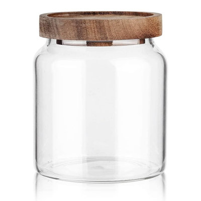 20 oz. Glass Storage Jar with Wood Lid, Airtight Wide Mouth Canister