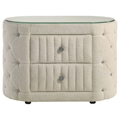 2-drawer Upholstered Nightstand Bedside Table Ivory by Everly Quinn