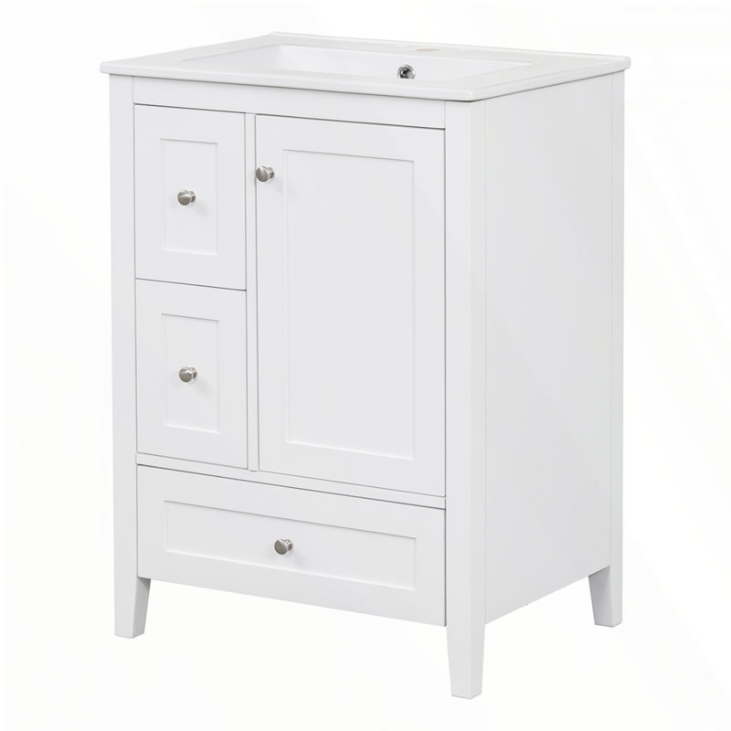 Meuble-lavabo 24 po avec rangement, Argent, Blanc