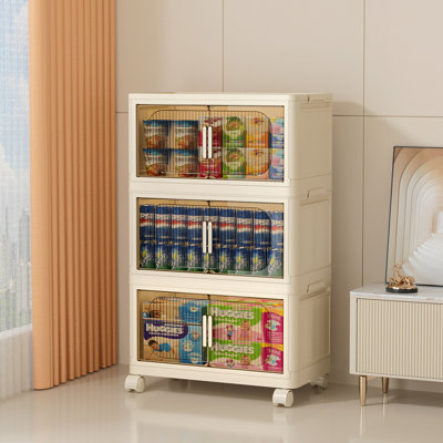 19.69" Side Wide Folding Storage Cabinet ,3 Tiers,19.69"×11.81"×31.1",Collapsible Storage Bins With Magnetic Door, Plastic Storage Cabinet With Wheels, Closet Organizers And Storage Containers