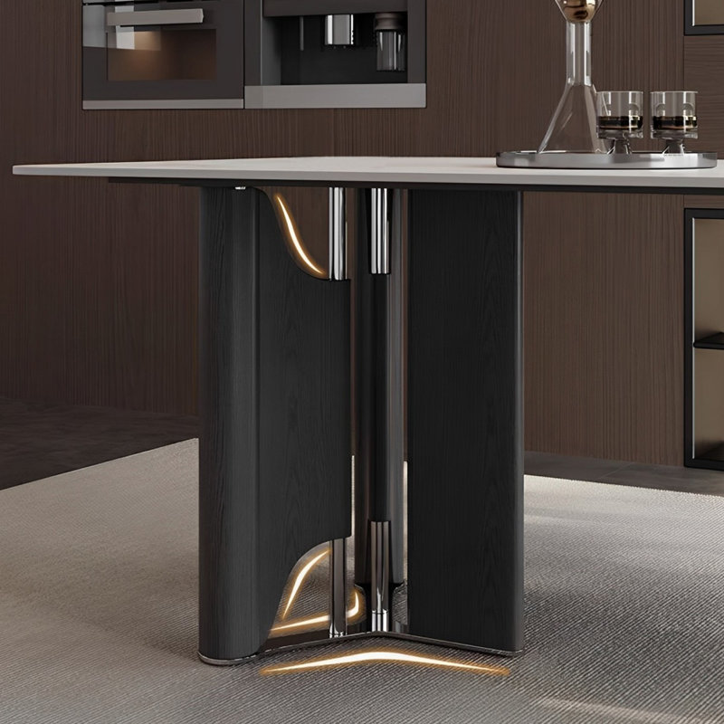 Light luxury rectangular rock plate dining table, 29.52"H x 62.99"L x 31.49"W