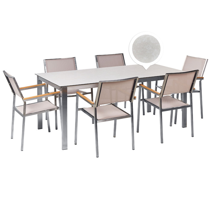 Chenea 6 - Person Patio Dining Set with Rectangular Table, White/Beige