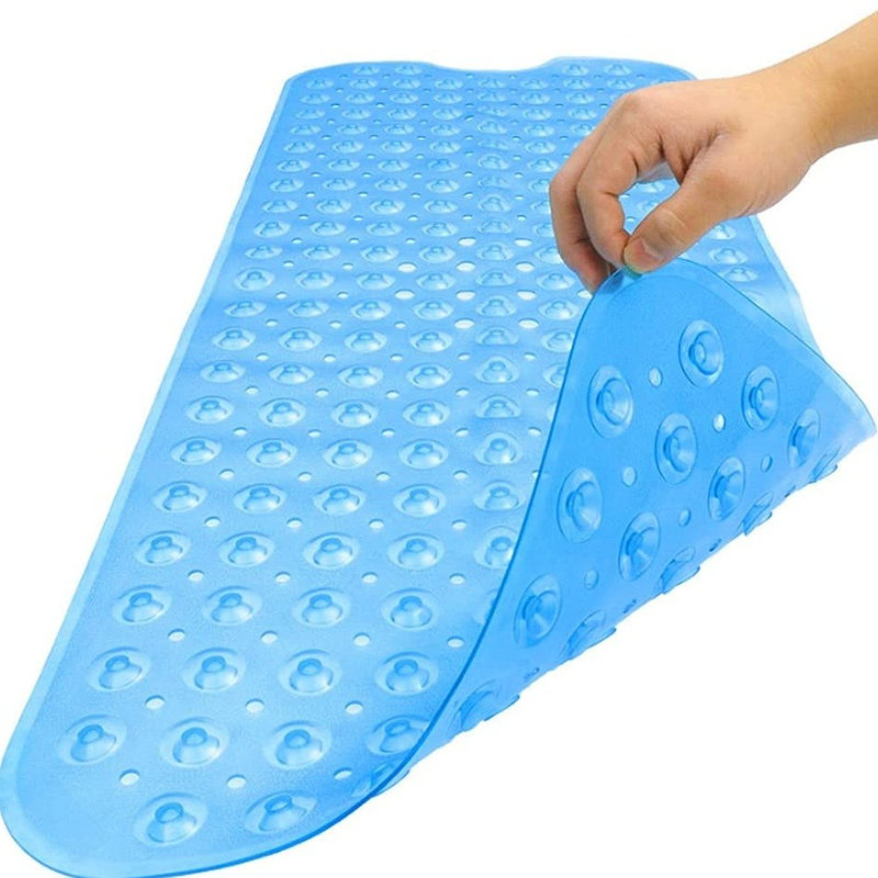 Tapis de bain ovale transparent bleu antidérapant