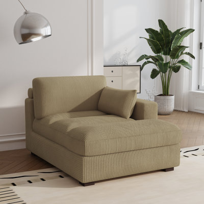 Bentura Oversized Upholstered Camel Corduroy Chaise Lounge with Armrests & Throw Pillows
