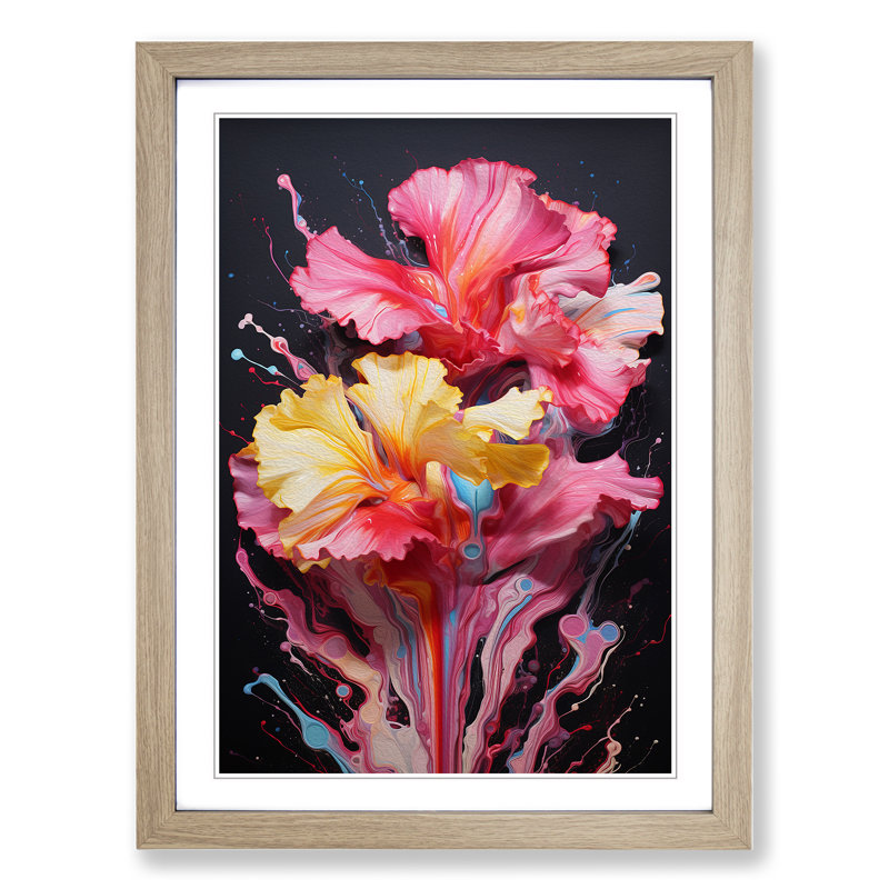 Carnation Flower Action No.3 - Framed Print, 64cm H x 46cm W x 2cm D, Oak 