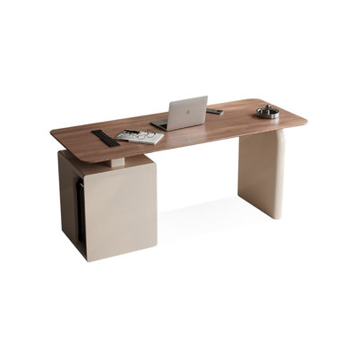 Nut-brown+Creamy-white Rectangular Manufactured Wood with 3 drawers desk