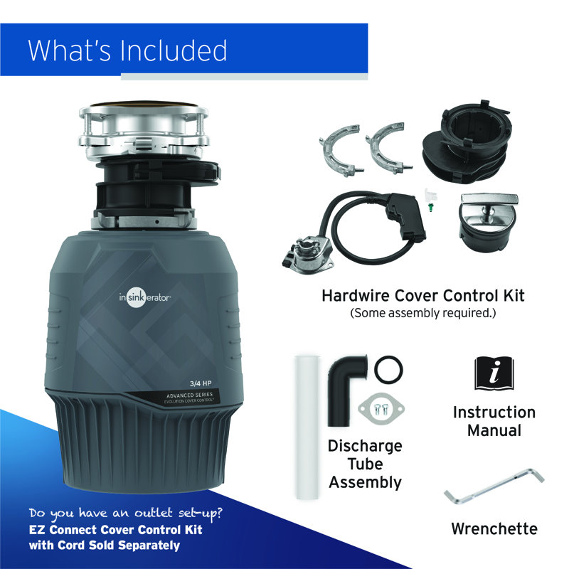 Evolution Cover Control 3/4 HP Garbage Disposal, Advanced Series Batch Feed Food Waste Disposer