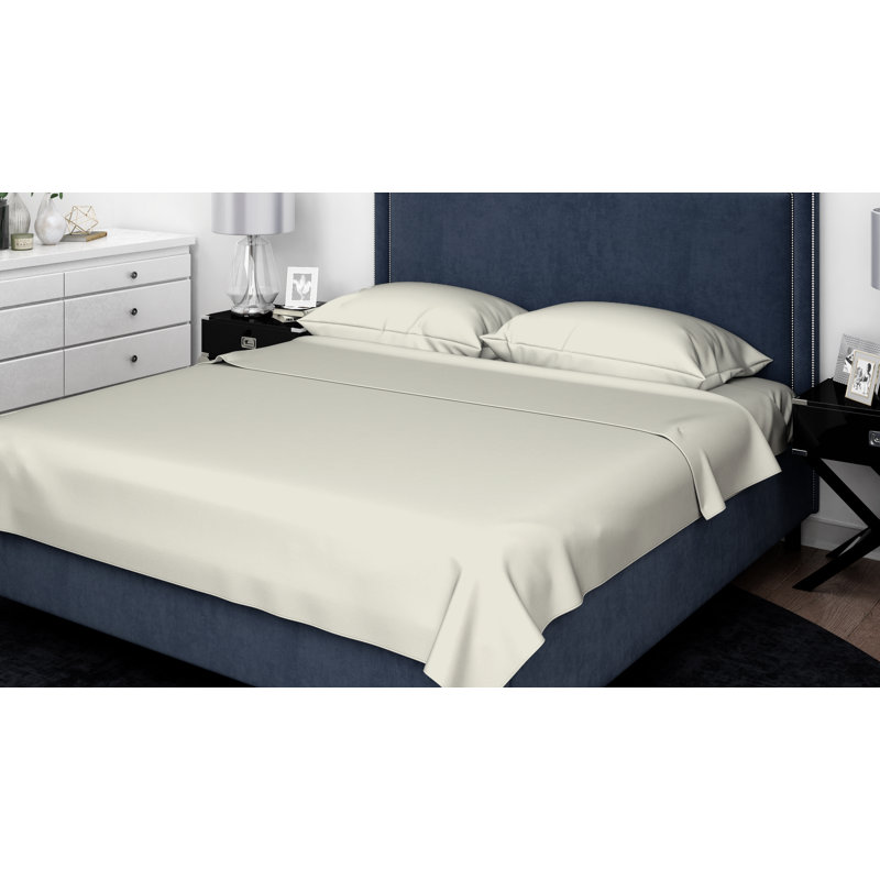 Ensemble de draps en satin de coton de qualité égyptienne 300 fils Abhinav, Simple, Crème
