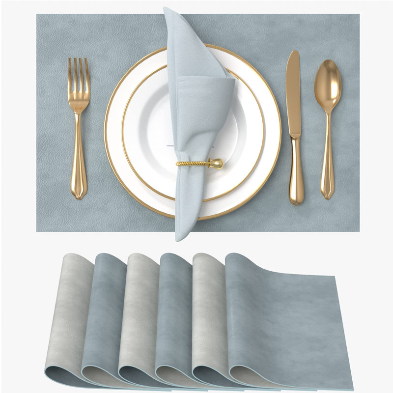 Faux Leather Placemat, Blue/Light Grey