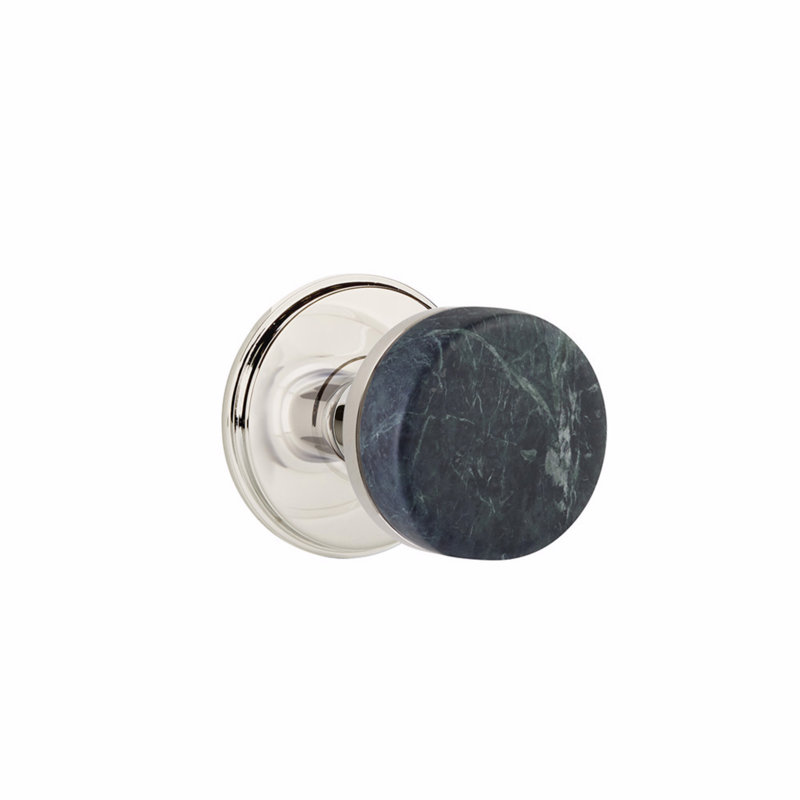 Ensemble de faux boutons Emtek Select, rosette Watford, tige conique, bouton en marbre vert, Nickel poli