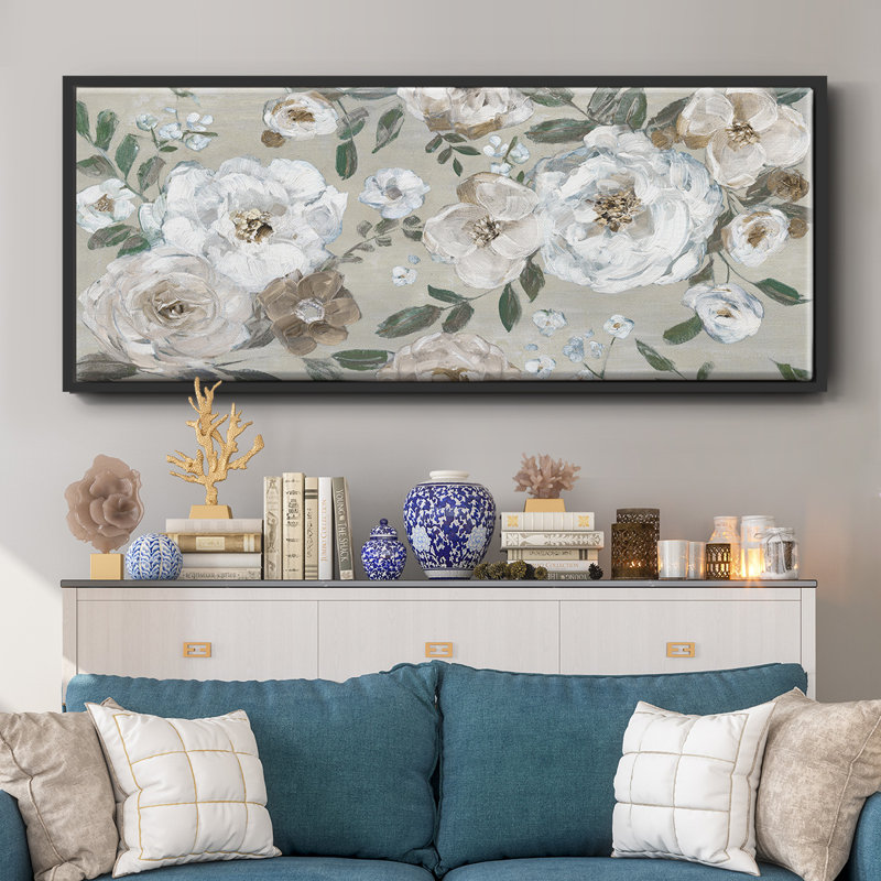 Jardin de roses - toile encadrée, H 12 po x l 30 po