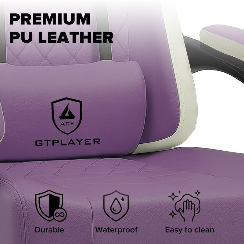 LUCKRACER GAMING CHAIR Adjustable Reclining Ergonomic Swiveling PC & Racing Game Chair with Footrest, Purple-Faux Leather