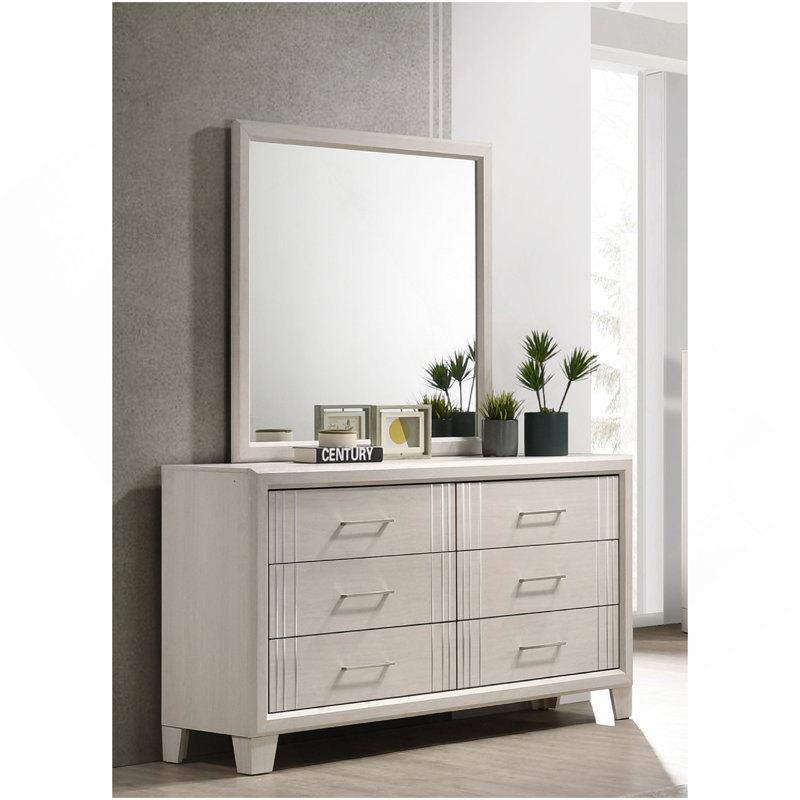 Meuble en bois 1 pièce à 6 tiroirs avec commode latérale contemporaine blanc / beige, Beige