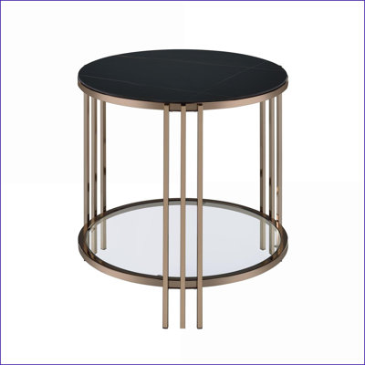 Table basse moderne en pierre frittée moderne avec structure en métal champagne - durable et peu encombrante