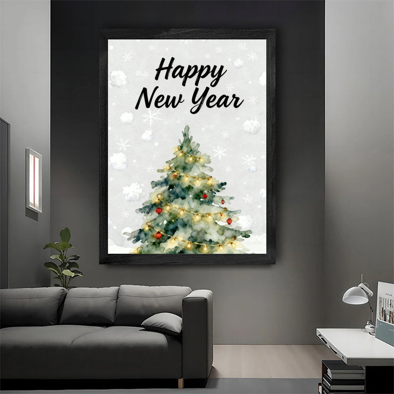 Reproduction d'art encadrée noire encadrée noire Happy New Year, H 11 po x l 9 po