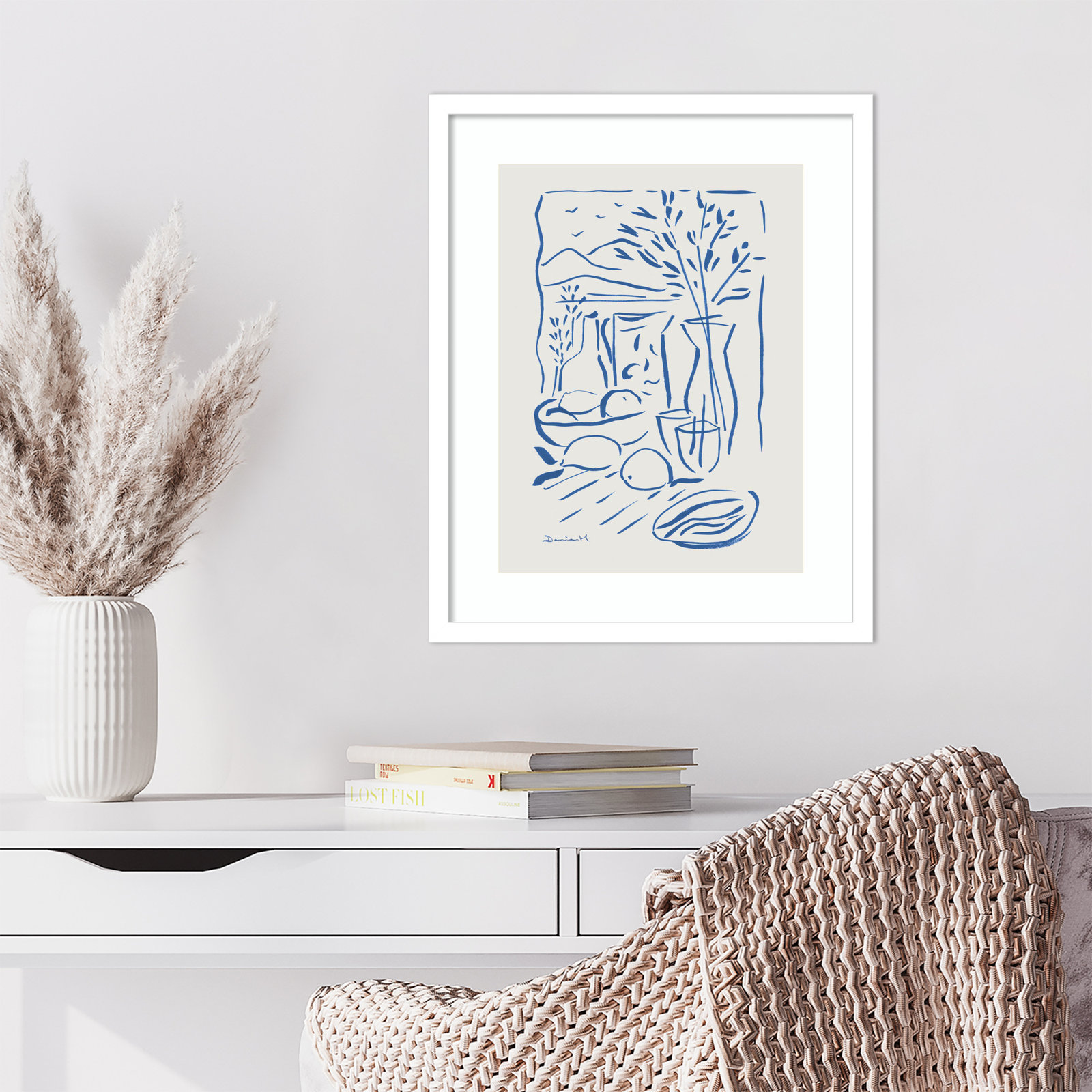 Mediterranean View by Dan Hobday Wood Framed Wall Art Print, 21" H x 17" W, White Framed