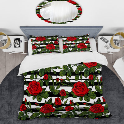 Red Striped Pattern - Abstract Duvet Cover Set - Microfiber Polyester