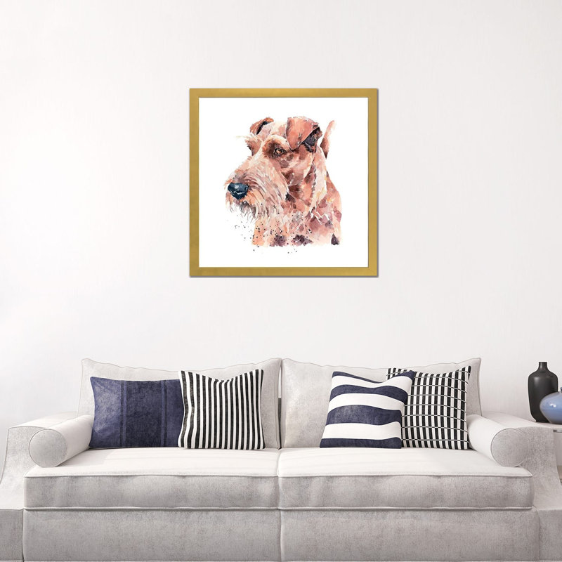 «Irish Terrier Pride» par EdsWatercolours - impression, Blanc, H 24 po x l 24 po x p 1 po, Papier encadré doré