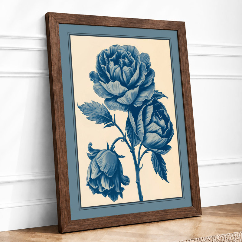 Rose in Blue Botanical - Framed Print, A1 - 84.1 x 59.4 cm, Walnut