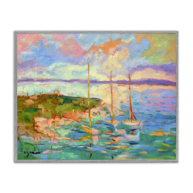 Art abstrait giclée encadrée par des bateaux, conception de Dorothy Fagan, H 11 po x l 14 po, Estampe numérique Farmhouse