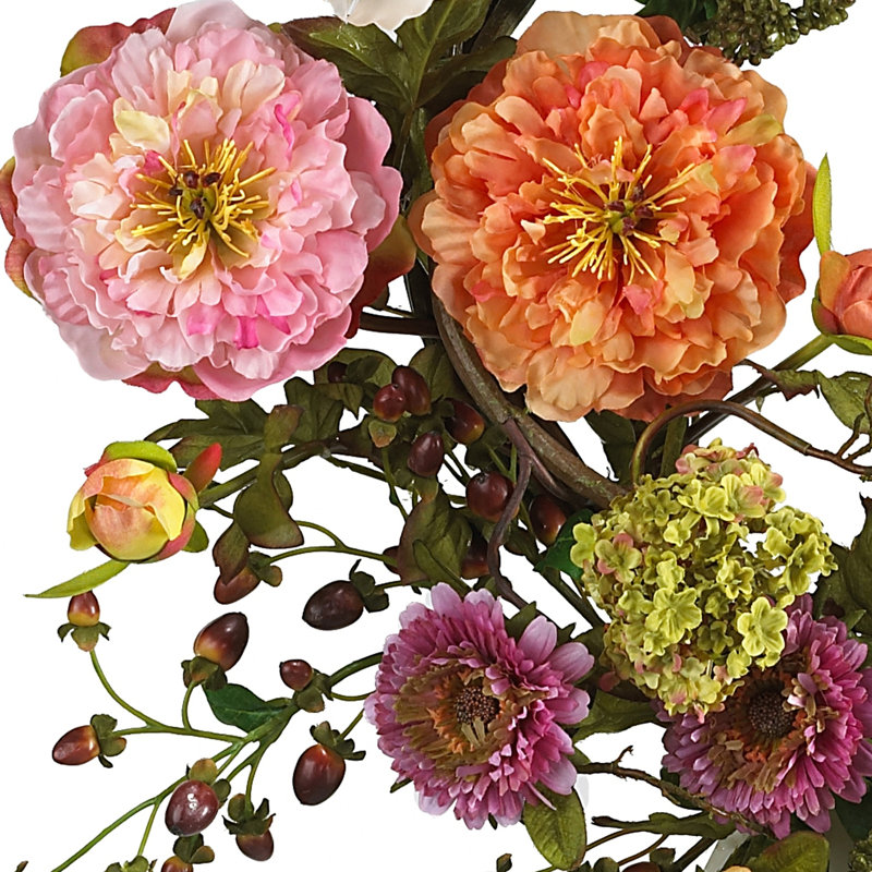 Faux Peony Polyester 24'' Wreath