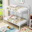 Lit superposé simple au-dessus d'un lit simple en métal avec échelle-278695141
