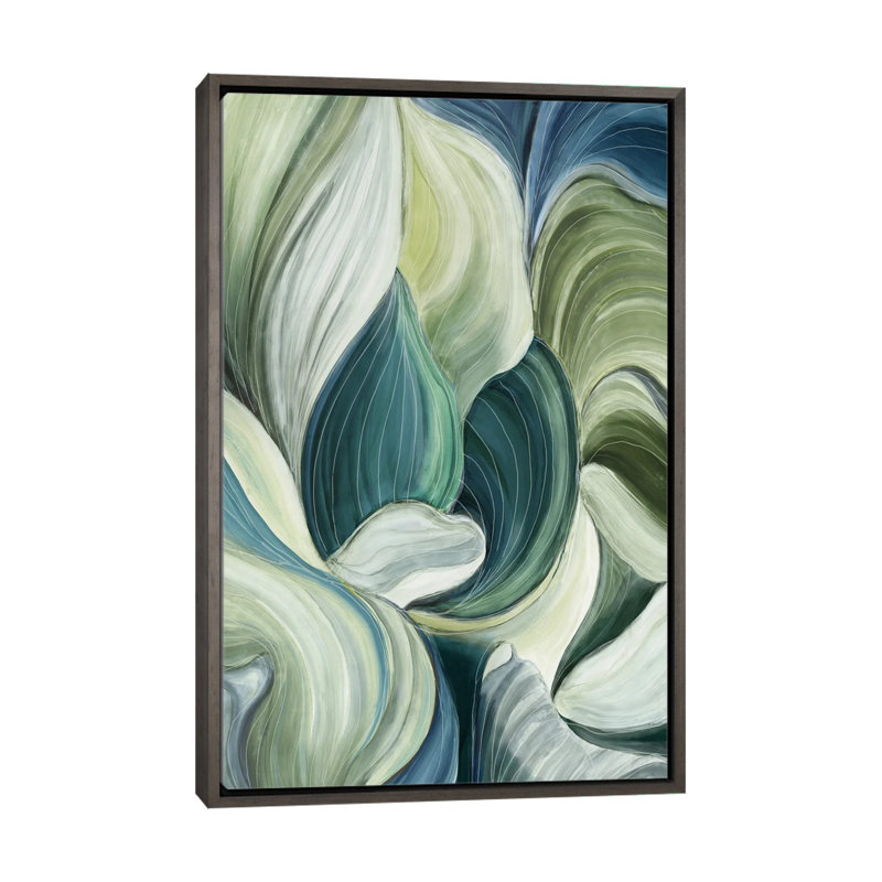 Vagues de feuilles - reproduction d'art murale - toile encadrée, H 60 po x l 40 po, Cadre flottant, Gris