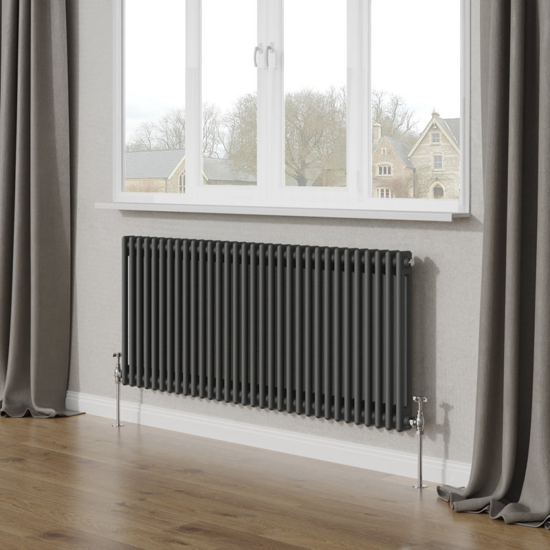 Tryphosa Traditional 2 Column Horizontal Designer Radiator, Anthracite, 60cm H x 146cm W