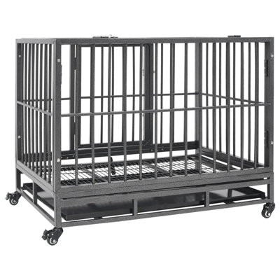 Cage pour chien cage pour chien avec plateau amovible roues verrouillables chenil en acier