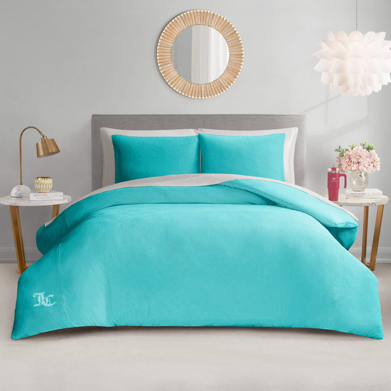 Juicy Couture Solid Velour Comforter Sets, Twin Extra Long Comforter + 1 Standard Sham, Blue Crush