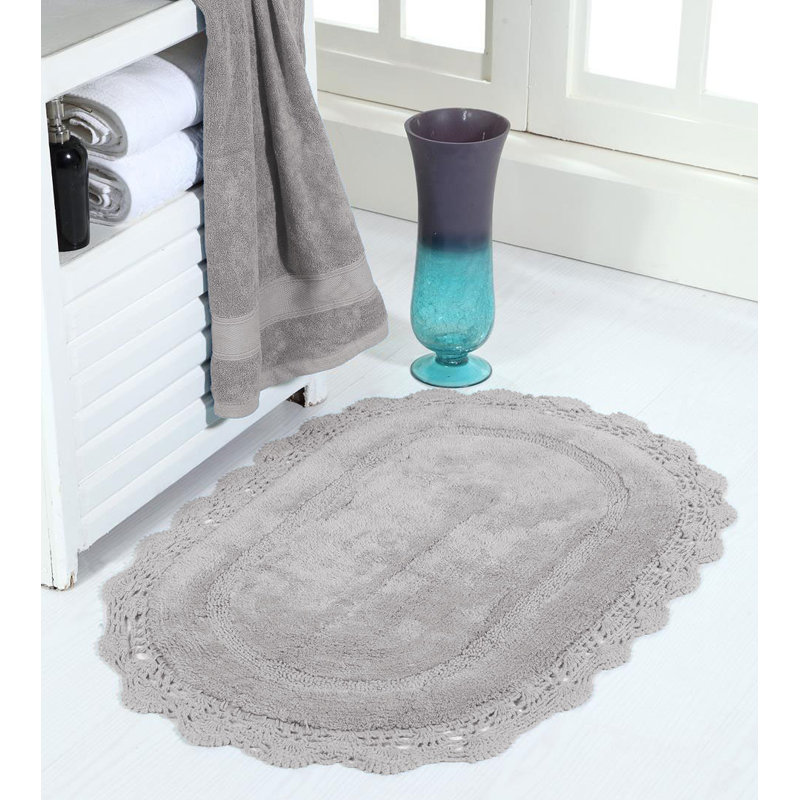 Winfree Cotton Non-Slip Bath Rug, Silver, 32" W x 20" L