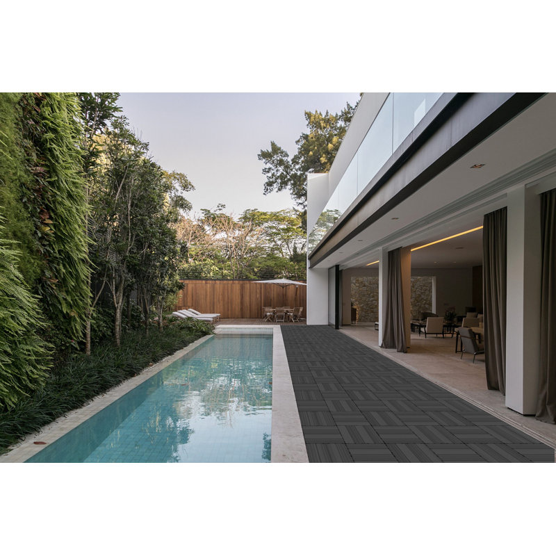Carreau de terrasse en bois composite et plastique 9 pièces 11 po x 11 po gris Il y a 4 lattes par carreau