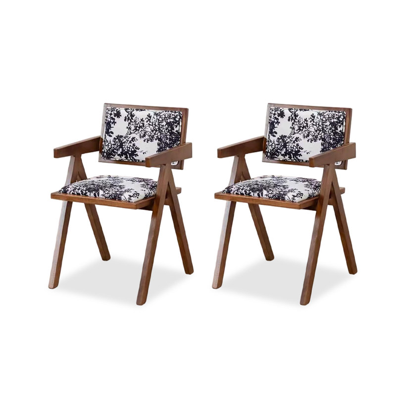 Chaise avec accoudoirs à dossier solide noir et blanc noisette (ensemble de 2)