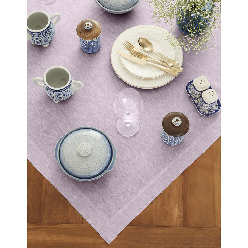 100% Pure Linen Table Throw - Athena, Chambray Lavender