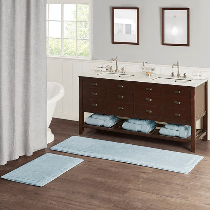 100% Cotton Tufted 3000 GSM Reversible Bath Rug Blue 21X34", Blue