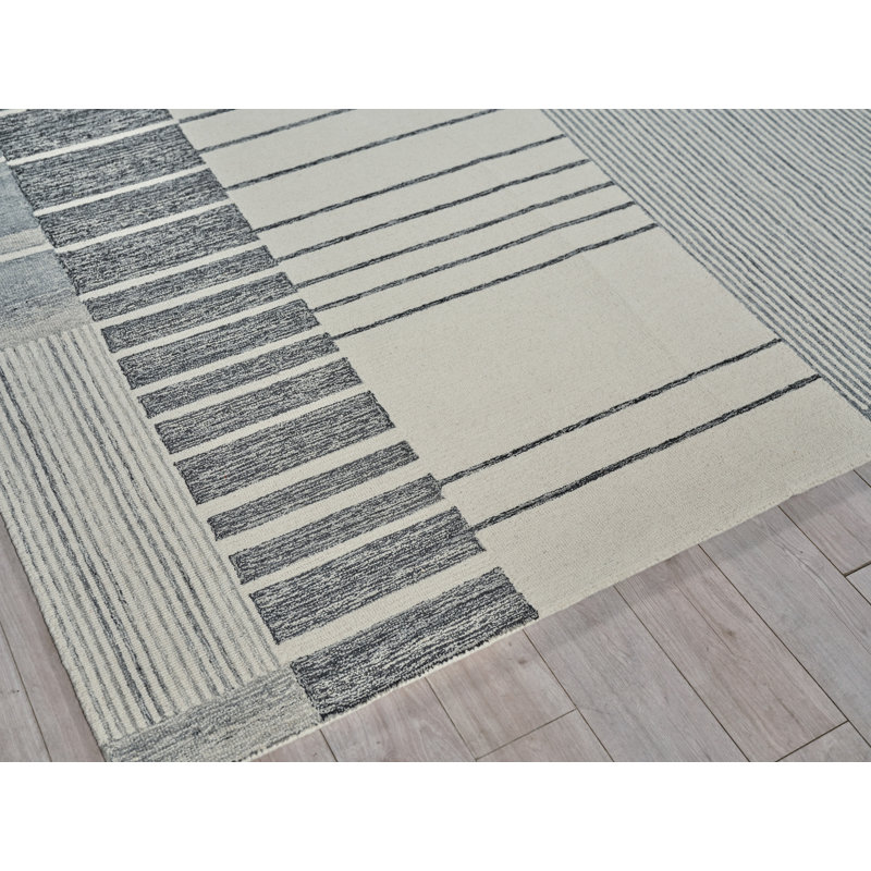 Exquisite Rugs Castine Handmade Hand-Tufted New Zealand Wool On Canvas Gray/Ivory Area Rug, Rectangle 9' x 12'