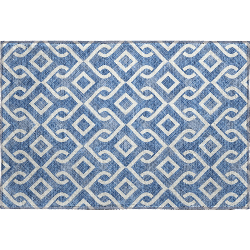 Premium Machine Washable Cerrito Blue Rug, Rectangle 1'8" x 2'6"