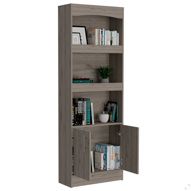 Bibliothèque Durango, trois tablettes, armoire à deux portes, Beige