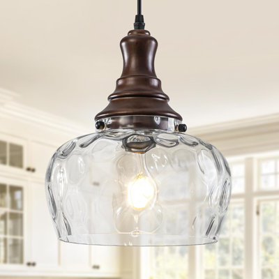 1‑Light Oil‑Rubbed Bronze Farmhouse Pendant Light with Hammered Glass Shade for Dining Room Kitchen Island