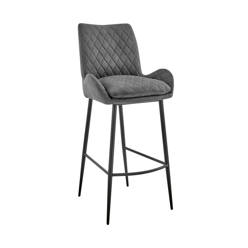 Bronis?aw Modern Black Matte Metal Counter Height Bar Stool with Charcoal Fabric Seat, Counter Stool (26” Seat Height)