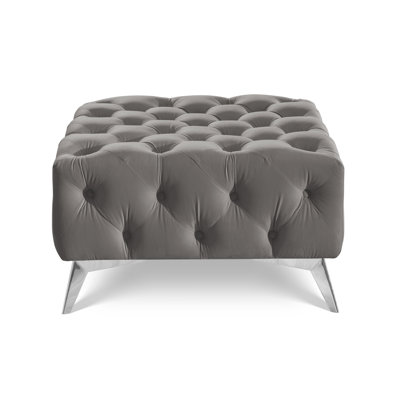 Whitby 80cm Wide Velvet Tufted Square No Pattern Footstool Ottoman