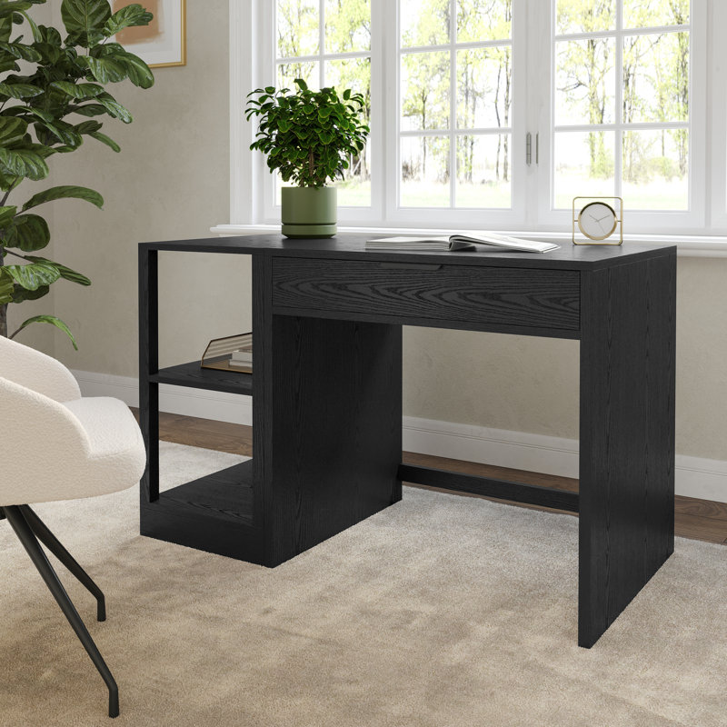 Martha Stewart Kayden Modular Single-Drawer Desk And 2 Tier Shelf, Black