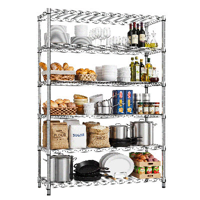 Étagère métallique de 120 cm (47,2 po) avec tablettes réglables, tablette de rangement robuste en acier à 6 niveaux pour cuisine, garde-manger, garage et buanderie, chromée