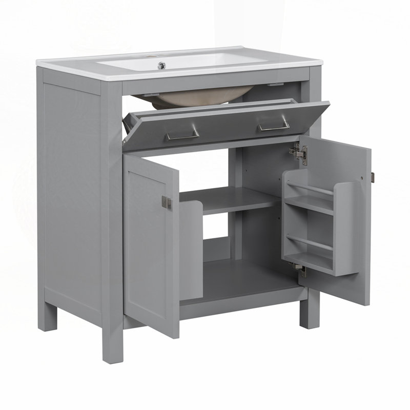Meuble-lavabo 30 po avec lavabo en céramique, Gris