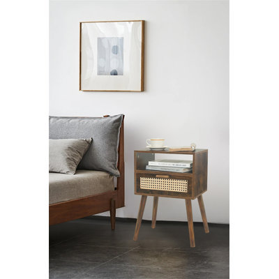 Table de chevet moderne avec tiroir - Petite table de chevet en bois de rotin